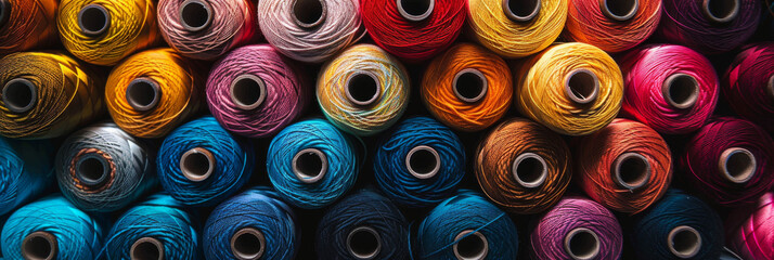 Vibrant Collection of Colorful Thread Spools for Sewing and Crafts