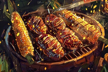 Grilled to Perfection: Sizzling Corn on the Cob over Charcoal