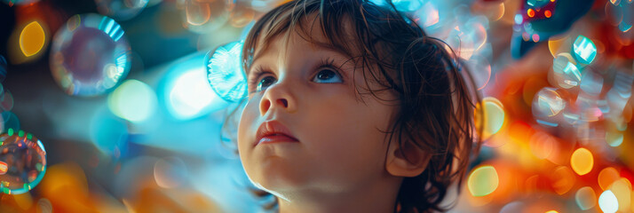 Enchanted Toddler Gazing at Sparkling Festive Lights