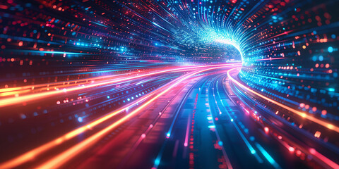 Fototapeta premium Dynamic Red and Blue Data Tunnel Visualization