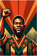Vibrant vector illustration of an african man with a raised fist, symbolizing empowerment and juneteenth commemoration