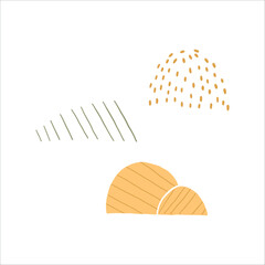 Field elements vector cliparts. Set of three Hand drawn abstract hay illustration. For thematic designs, stickers, patterns. Minimalistic solated on white background