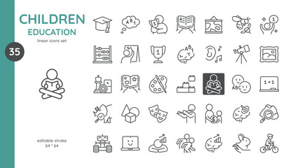 Children Education Icon Set for Creative Learning and Development Concepts. Line Vector Icons Collection.