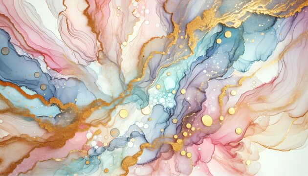 Pastel shades and alcohol ink background, highlighted by gold glitter lines.