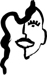 Contemporary Dry Brush Abstract Modern Girl Portrait. - 782165754