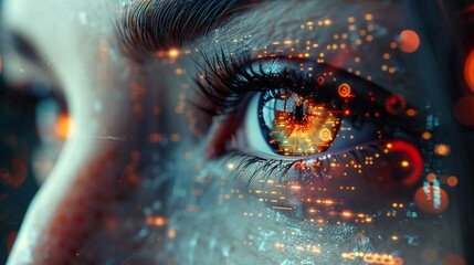 Futuristic Eye with Digital Circuitry and Light Effects