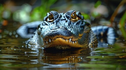 Fototapeta premium closeup of alligator in river, dangerous carnivore wildlife in natural habitat