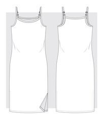 Jersey sundress with thin straps technical sketch. Vector illustration.