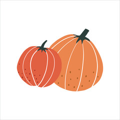 Two Pumpkin vector clipart. Cute hand drawn pumkin illustration. For thematic designs, stickers, patterns. Autumn Thanksgiving food illustration isolated on white background