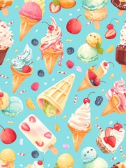 Summer Ice Cream Illustration: Colorful Background for Poster or Wallpaper