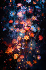 Fototapeta na wymiar Mesmerizing firework display with colorful intricate designs against a night sky background.