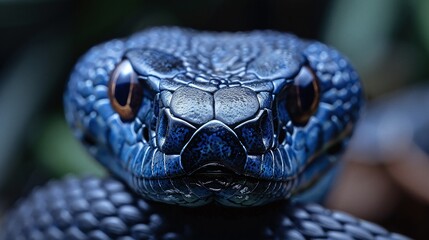 blue viper snake closeup face with striking scales and fearsome eyes perfect for wildlife photography and stock images of exotic dangerous and venomous reptiles