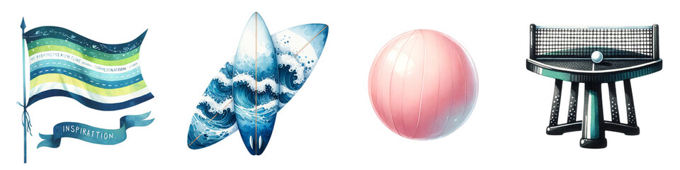 Obraz premium Watercolor sports equipment on white background