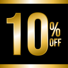10 percent off gold, with black background and gold strips on top and bottom