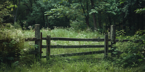 Tranquil Forest Scene with Rustic Wooden Fence