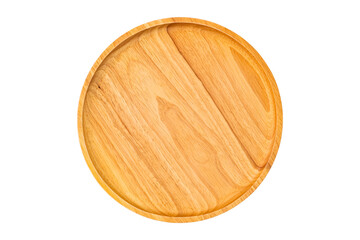 Top view of empty new wooden plate isolated on white background with clipping path.