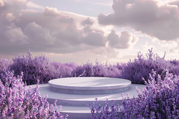 Elevate your designs with a stunning 3D podium featuring lavender accents, perfect for showcasing products