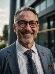 Happy businessman wearing eyeglasses,
Confident professional smiling,