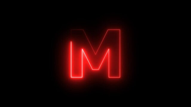 red color M letter with neon effect animate on black background video footage.	