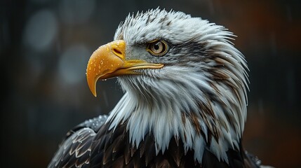 Obraz premium closeup of an american bald eagle with intense gaze and beautiful plumage for wildlife