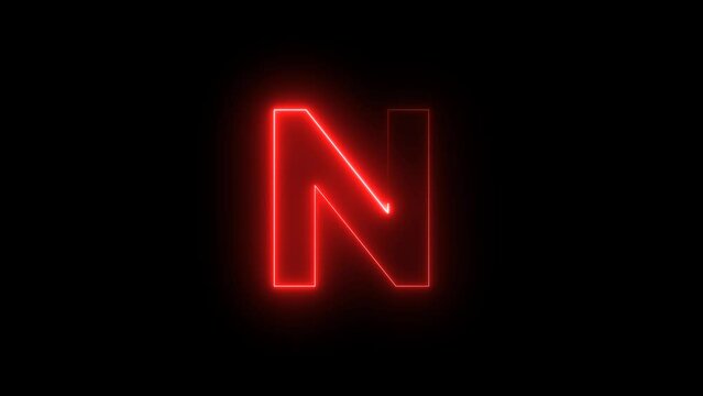 glowing neon effect with letter N alphabet on black background. video footage. 4k	