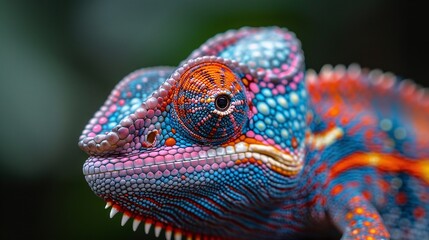 Obraz premium vibrant colors of close-up chameleon lizard in outdoor natural habitat