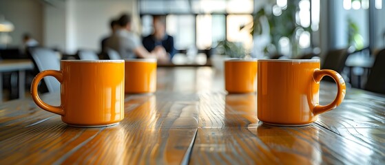 Coffee Break at Work: Engaging Discussion with a Splash of Orange. Concept Workplace Culture, Coffee Break Tips, Office Conversations, Boosting Morale, Orange-themed Discussions