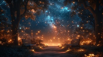 Twinkling stars forming a magical backdrop for a romantic evening scene - obrazy, fototapety, plakaty