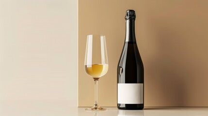 Elegant Sparkling Wine Glass Mockup, Minimalist Scene, AI Created