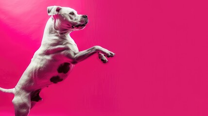 Surreal Canine Fitness: Dynamic Kickboxing Session with a Dog, Vibrant Hot Pink Backdrop for Canine Fitness Month Banner
