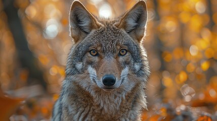 Obraz premium predatory gray wolf closeup in lush forest, showcasing the raw power and grace of this iconic carnivore in its hunting grounds