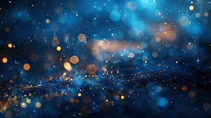 festive atmosphere with magic blue holiday abstract glitter background, sparkling stars and blinking lights create merry christmas and happy new year banner, vibrant backdrop for seasonal celebration - obrazy, fototapety, plakaty