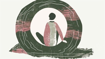 A mindful meditation concept, featuring an abstract circle symbolizing focus and clarity, with a serene figure seated in a center, representing inner peace and mental balance.