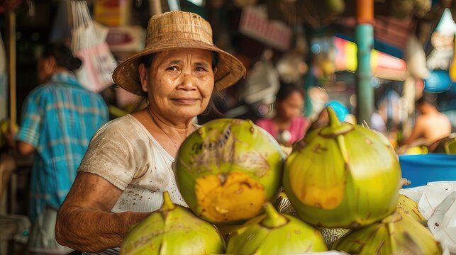Bustling Market Delight Fresh Coconut Water Served on the Spot
