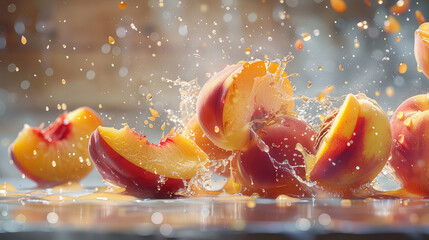 Fresh peaches with splash of water