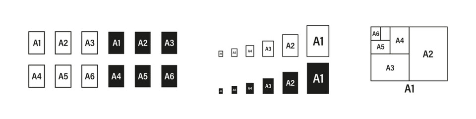 Paper format size set. Letter sheet sizes, a1, a2, a3, a4.