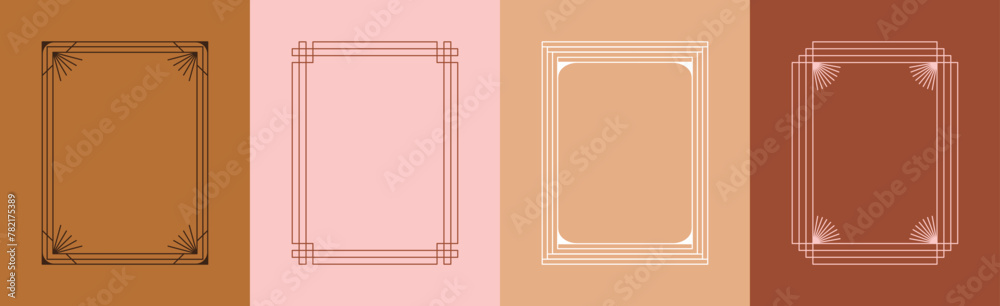 Poster Vector set square of design elements and illustrations in simple linear style - boho arch logo design elements and frames for social media stories and posts..