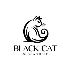 Black cat, pet and animal logo vector illustration