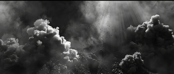 Dark cloudscape with sunlight piercing through - obrazy, fototapety, plakaty