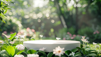 Fototapeta na wymiar a white bowl sitting on top of a lush green field