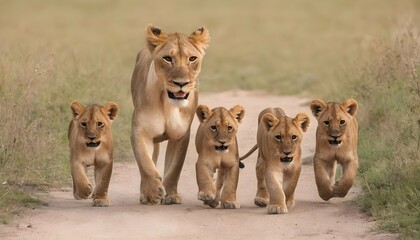 A-Lioness-Leading-Her-Cubs-To-A-New-Den- 2