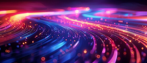 Neon-lit pathways depicting Western Europe's high-speed internet cables, abstract digital art, - obrazy, fototapety, plakaty