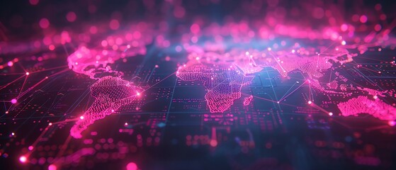 Abstract neon world, glowing digital trade routes, international business connectivity