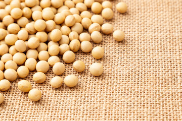 麻袋の上に大豆