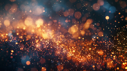 A depiction of abstract festive celebration featuring glitter and bokeh effects, invoking a magical ambiance on a dark background.