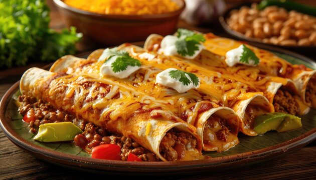 Enchilada Euphoria, Capture the comfort and indulgence of enchiladas filled with tender meat, cheese, and smothered in flavorful sauce