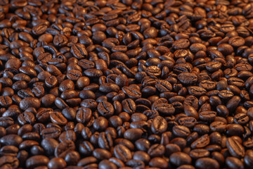 background coffee beans on warm light