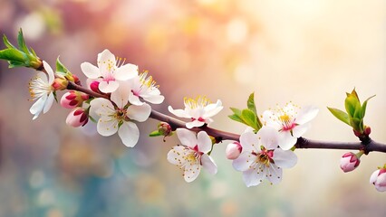 Obraz premium watercolor illustration of a tree with cherry blossom, flowers and branches spring background, flowers and leaves on white background.