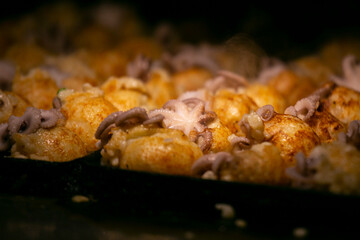 Authentic Takoyaki balls from Osaka. Takoyaki is a Japanese food made from wheat flour and octopus.