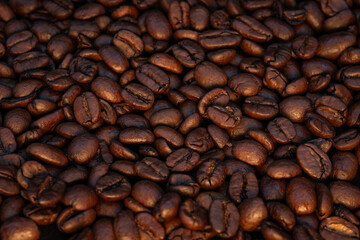 background coffee beans on warm light